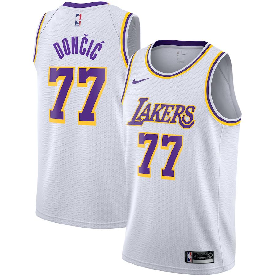 Luka Dončić Los Angeles Lakers Unisex Swingman Jersey - Icon Edition - Gol, Purple, White - image 3