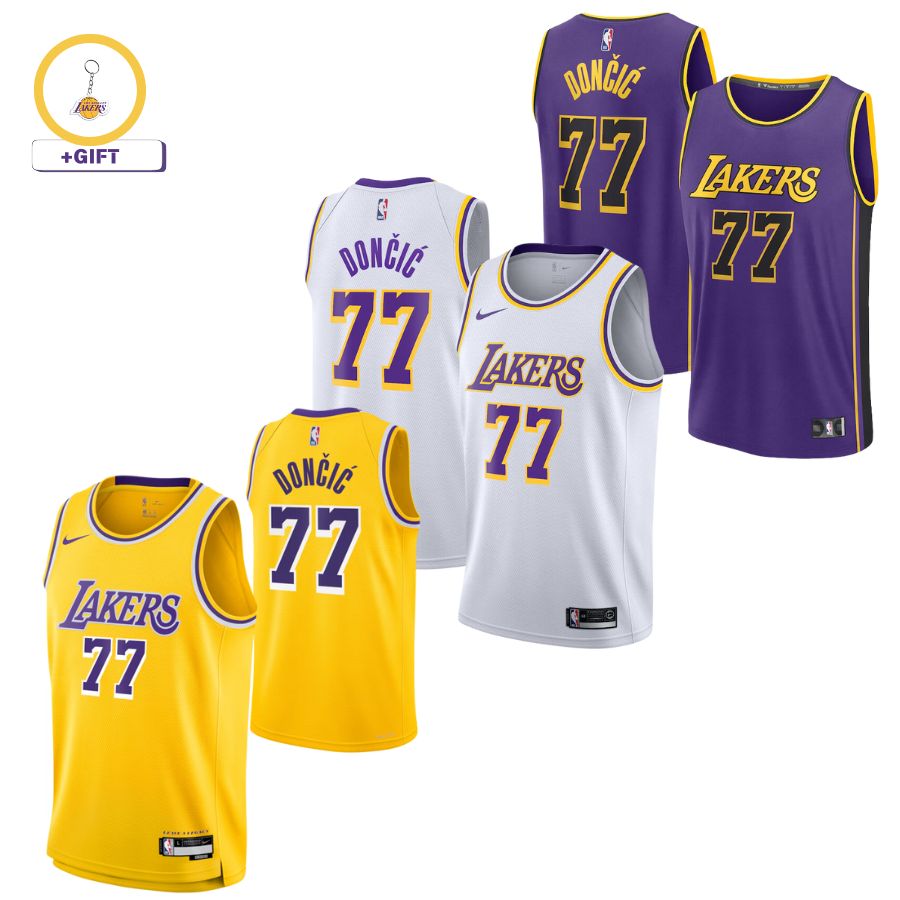 Luka Dončić Los Angeles Lakers Unisex Swingman Jersey - Icon Edition - Gol, Purple, White - image 1