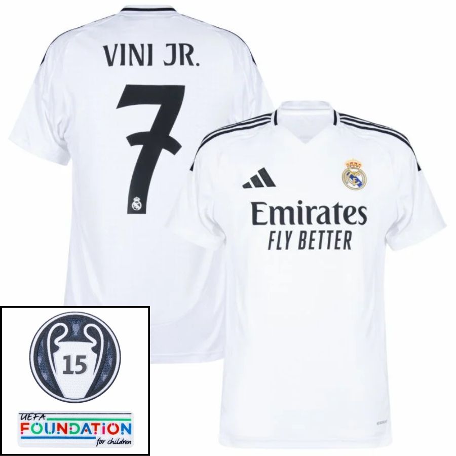 Real Madrid Vini JR. 7 Home Fan Jersey 2024/25 es UCL UEFA Foundation (Official Printing)