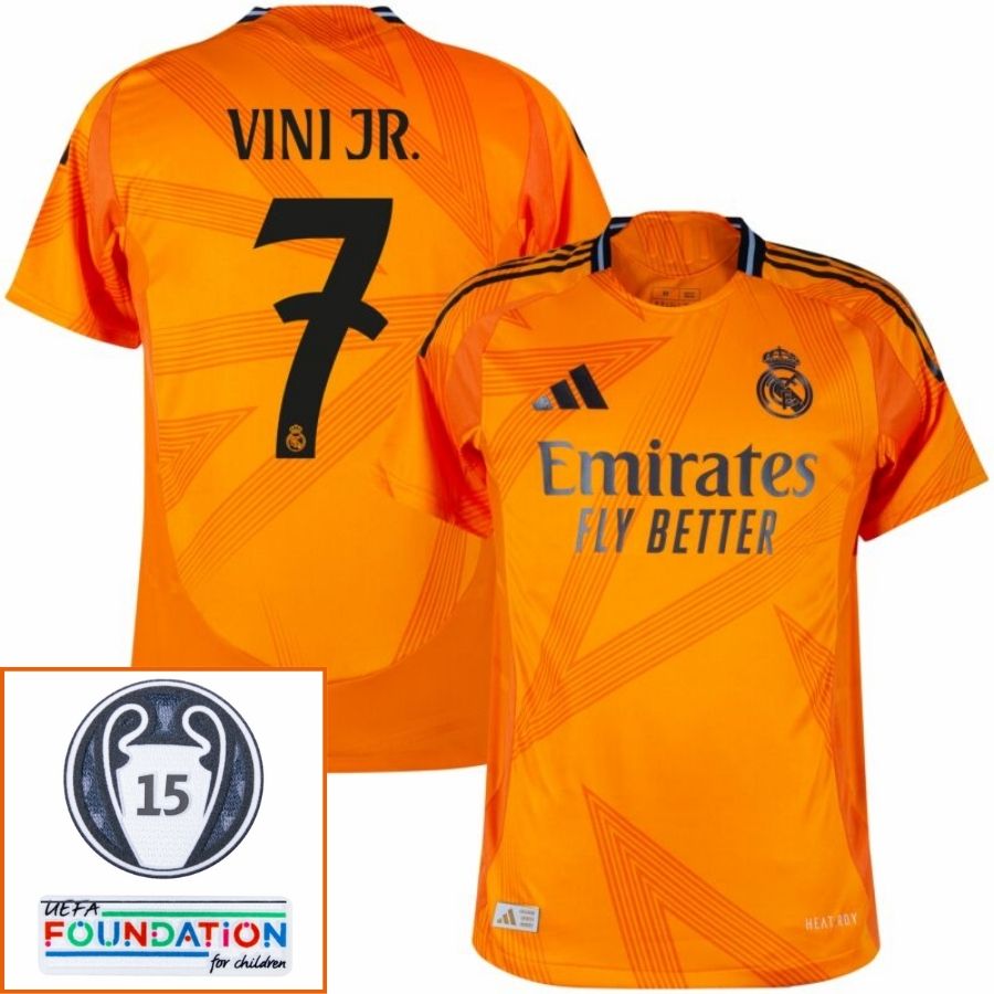 Real Madrid Vini JR. 7 Away Fan Jersey 2024/25 es UCL UEFA Foundation (Official Printing)