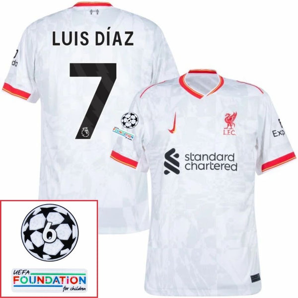 Liverpool Luis Díaz 7 Away 2024/25 Patches UCL UEFA Foundation (Official Printing)