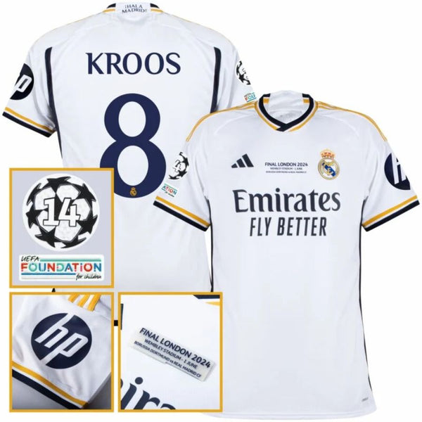 Real Madrid Toni Kross 8 Home Fan Jersey 2023/24 Patch FIFA WCC Patch UCL UEFA Foundation Patches